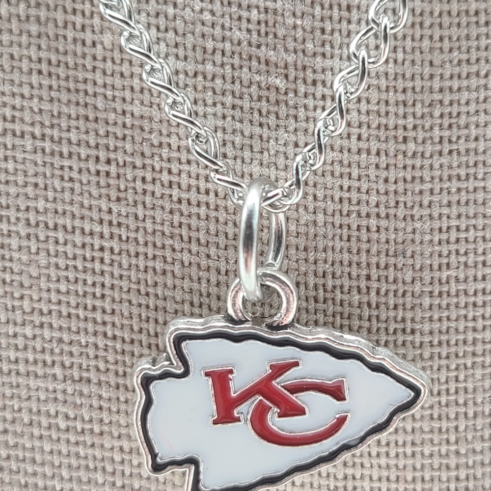 Kansas City Chiefs Necklace (Silver Plate Over Stainless Steel) Chain-18 inches